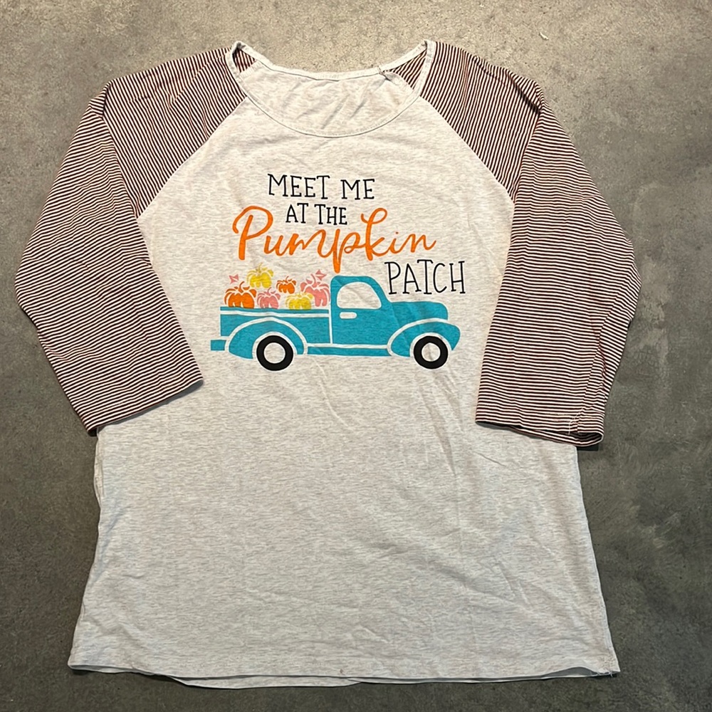 Meet me at the pumpkin patch! Medium 3/4 striped sleeve